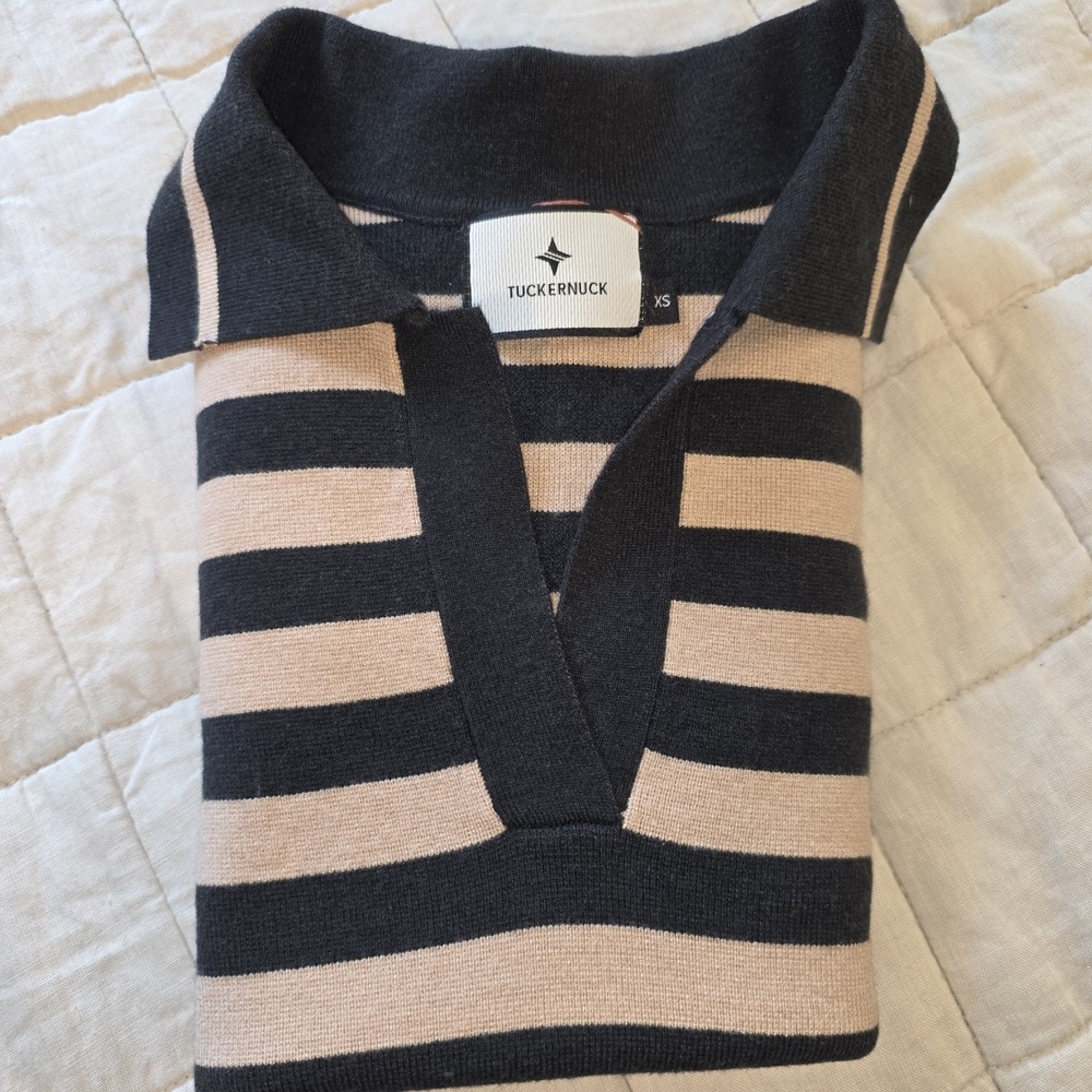 Tuckernuck Navy and Blush Striped Polo Tunic